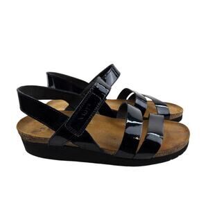 Naot Kayla Sandals Womens 7 7.5 38 Black Patent Leather Slingback Strappy Israel